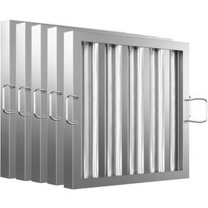 Stainless Steel Commercial Kitchen Hood Filter, Range Hood Baffle Grease Filter for Restaurant Exhaust Hoods, UL/NSF Listed, 15.5 W x 15.5 H Inch 4 Grooves Hood Filters5 Pack