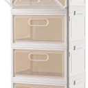 Freebat 4-Tier Stackable Storage Bins with Lid, 23QT Storage Containers,Clear Foldable Plastic Drawer Storage on Wheels,Closet Organizers and Storage for Living Room,Bedroom,Office,Dorm