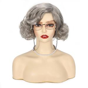 Old Lady Wigs 5 Set, Comfortable and Natural Short Curly Granny Wig, Soft, Thick and Lovely Gray Old Aged Wig for Party and Role Play