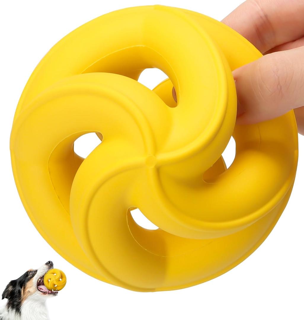 Interactive Dog Toys for Aggressive Chewers - Natural Rubber Durable Dog Toys to Keep Them Busy, Safe for Most Breeds, Dog Chew Toy for Anxiety Relief, Fetch Training, Lemon