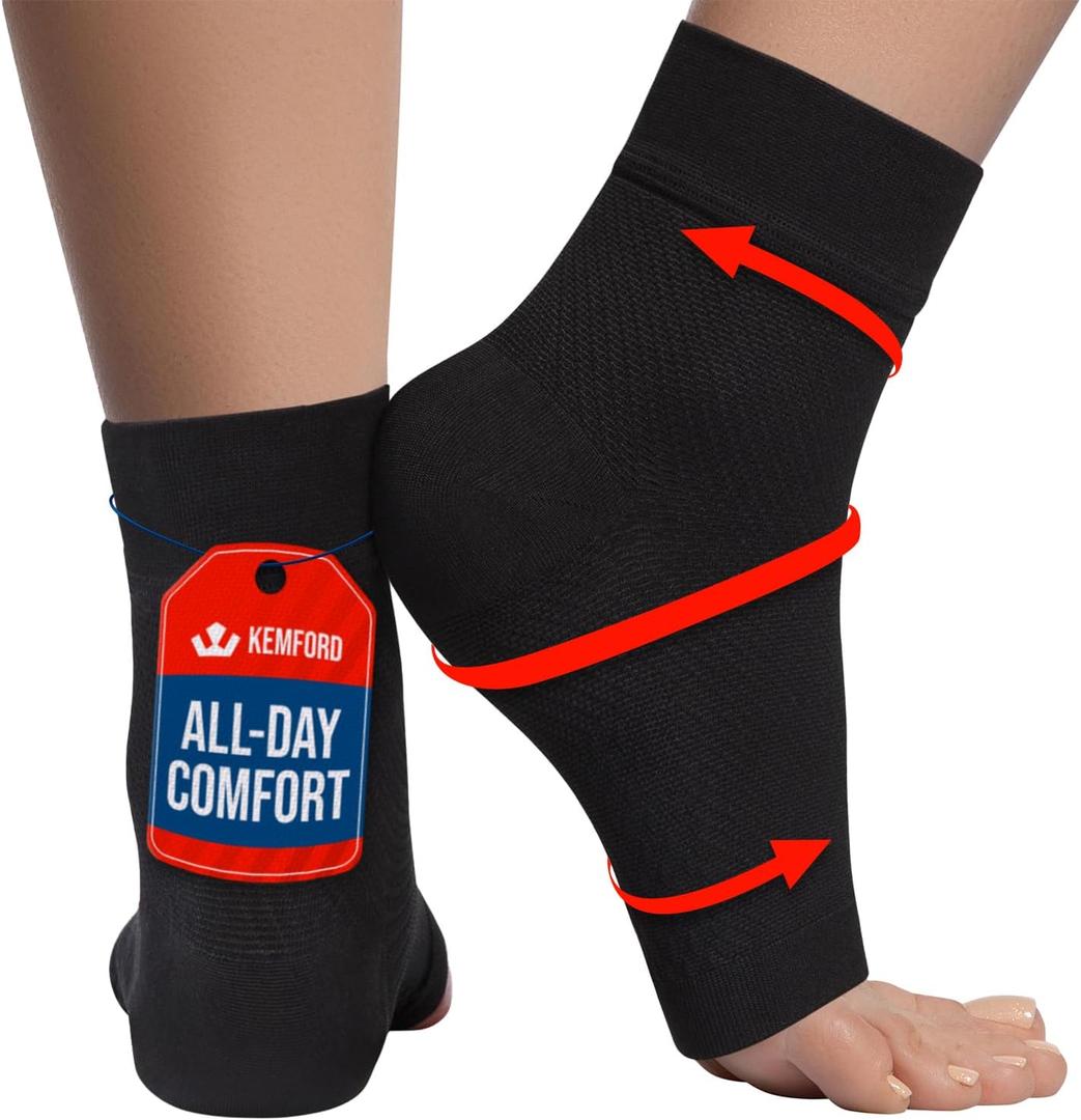 KEMFORD Ankle Compression Sleeve - Plantar Fasciitis Braces - Open Toe Compression Socks for Swelling, Sprain, Neuropathy, Foot Arch Support for Men and Women - 20-30mmhg, S, Black