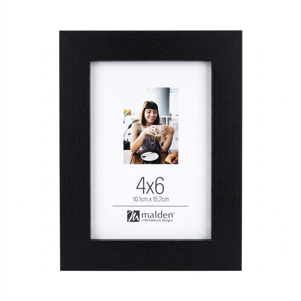 Malden International Designs Black Wood Picture Frame – 4x6 Tabletop & Wall Mounting Photo Frame, Modern Wooden Grain Display for Home & Office Decor