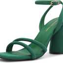 Women's Block High Heels Square Toe Heeled Sandals Ankle Strap Shoes (Green) 7