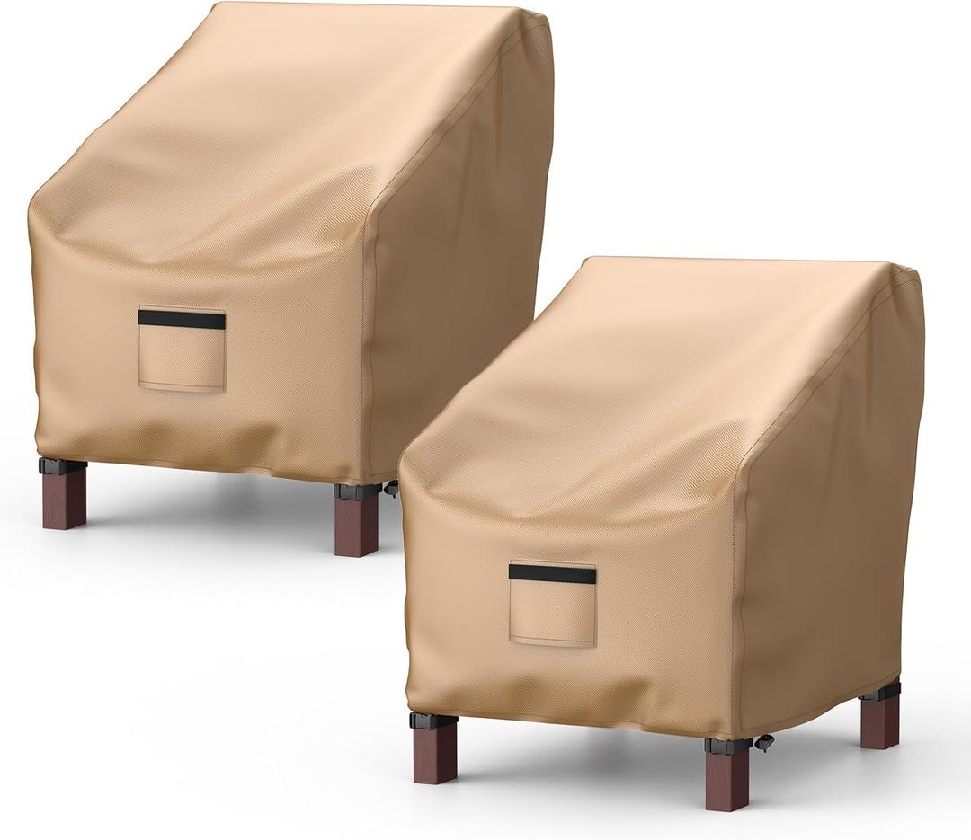 Patio Chair Covers for Outdoor Furniture Waterproof 2 Pack, Lawn Chair Covers 600D Heavy Duty Oxford Cloth, Large Covers for Lounge Lawn Deep Seat 32" W x 37" D x 36" H-Brown