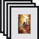 8x10 Black Picture Frame with Double White Mat 4 Pack, 8 by 10 Family Wedding Frame Fits 3 Photo Sizes, with Mat for 4x6 or 5x7, without Mat for 8x10, Display on Tabletop or Wall