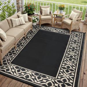PureCozy 10x14 Outdoor Rug Black Beige Geometric
Waterproof, Reversible, Large Patio Rug for Deck, Porch, Camping, RV, Plastic Straw Outdoor Carpet