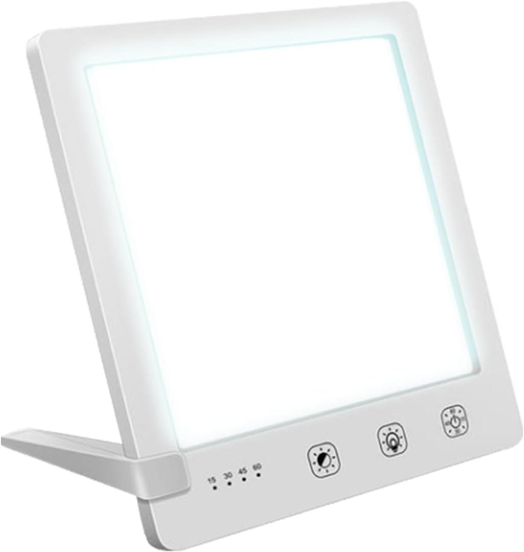 Light Therapy Lamp - 10000 Lux HappyLight, UV-Free LED Bright White Light with Adjustable Brightness, Timer & Stand - Boost Mood, Energy & Focus for Home Office Desk and Bedside