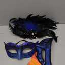2024 New Masquerade Mask with Feather for Couples - Women's Masquerade Mask with Feather & Men Venetian Costume Mask (Black Blue)