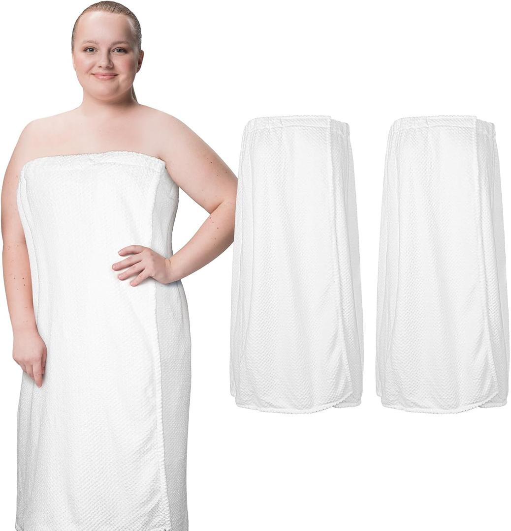 Tigeen 2 Pcs Towel Wrap for Women Lightweight Spa Robe with Adjustable Closure Elastic Top Soft Bathrobe Spa Wrap (XXL-4XL,White)
