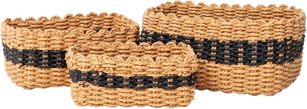 Small baskets for Organizing,Cute woven Storage basket with recycled paper rope for Shelves Bathroom,Little decorative basket,Set of 3 (Desert&Black)
