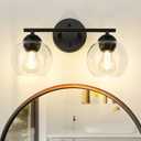 Emak 2-Light Black Bathroom Light Fixtures Over Mirror, Globe Bathroom Vanity Lights with Clear Glass Shade, VL114-BKL-2