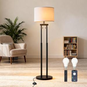 Dimmable Floor Lamps, Floor Lamp with Remote & App Control, 3 Color Temperatures, Stepless Dimming, Reading Floor Lamp, Standing Lamp, Tall Lamp, Floor Lamps for Living Room, 2 Bulbs(Included)