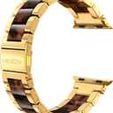 Wearlizer Tortoise Resin Compatible with Apple Watch Bands 38/40/41/42mm Womens, Wristbands Gold Stainless Steel Replacement Classic Strap Metal iWatch Series 11 10 9 8 7 6 5 4 3 SE/Ultra 3 2 1