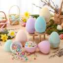 12 Pack 6" Pastel Flocked Easter Eggs Empty Large Fillable Easter Eggs Assorted Colors Plastic Fillable Eggshells Party Favors for Filling Treats Basket Stuffers Table Centerpieces Decor
