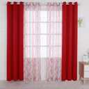 BONZER Mix and Match Curtains - 2 Pieces Branch Print Sheer Curtains and 2 Pieces Blackout Curtains for Bedroom Living Room Grommet Window Drapes, 37x63 Inch/Panel, Red, Set of 4 Panels
