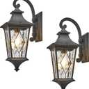 Porch Light Outdoor 14.5 Inch Black Exterior Light Fixtures 2-Pack Outside Light fixtures for House Water Reipple Handmade Solder Glass Aluminum Material and E26 Socket Downwards Installation