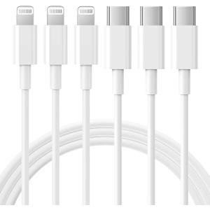 RCTech USB C to Lightning Cable 3Pack 6FT [MFi Certified] iPhone Fast Charger Cable USB-C Power Delivery Charging Cord for iPhone 14/13/12/11/XS/XR/X/8/iPad, White