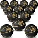 Lenwen Official Size Basketball Size 7 Black Gold Printed Rubber Basketball with Pump for Indoor Outdoor Game Practice Training Youth Adults Back to School