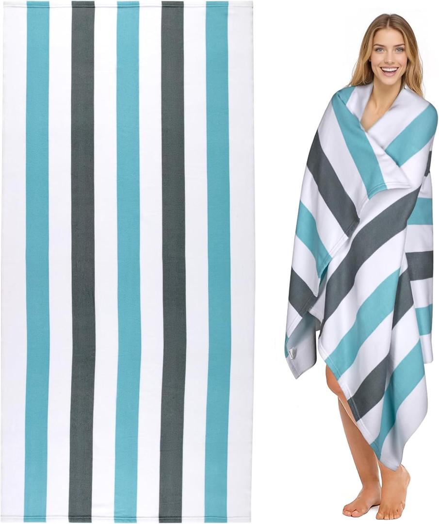 cabanana Large Oversized Beach Towel - Microfiber Sand Free 35 x 70 Inch Quick Dry Lightweight Pool Towel for Adults, Thin Striped Swim Towel (Quarry