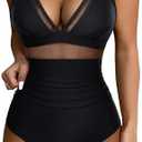 SUUKSESS Women Sexy Mesh Tummy Control Swimsuit Push Up High Waisted Bathing Suit, Medium