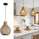 3-Light Rattan Pendant Light, 16.54 Inches,Hand-Woven Boho Pendant Light, Wicker Chandelier Light fixturer for Dining Room, Living Room, Bedroom, Kitchen, Farmhouse Chandelie