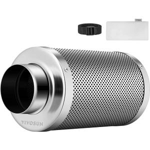 VIVOSUN 6 Inch Air Carbon Filter Smelliness Control with Australia Virgin Charcoal for Inline Duct Fan, Grow Tent, Pre-Filter Included, Reversible Flange 6"x 16" (8.9" x 8.9" x 15.8", Silver)