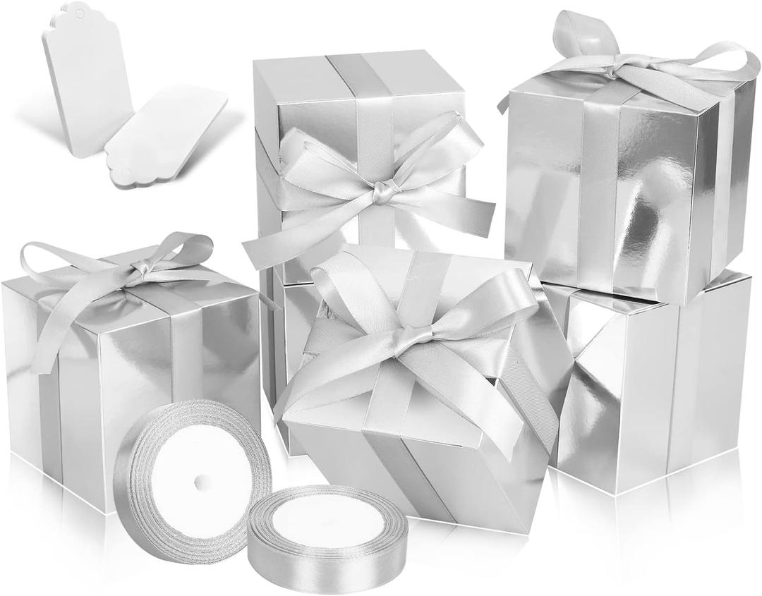 Silver Gift Boxes 5x5x5, 30 Pack Paper Gift Boxes with Lids for Gift, Bridesmaid Proposal Box, Cupcake Boxes, Gift Box for Wedding, Birthday, Groomsmen Proposal, Gifts, Packaging, Present