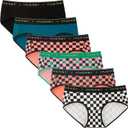 INNERSY Womens Underwear Cotton Hipster Panties Mid Rise Briefs Wide Waistband 6 Pack (Medium, Fancy Checkers)