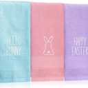Peryiter 3 Pcs Easter Hand Towels for Bathroom Pastel Easter Bathroom Decor Spring Embroidered Bunny Farmhouse Decorative Hand Towels 100% Cotton 13.78 x 29.53 Inch