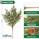RICHMYC Christmas Branches Norfolk Pine Stems 17.7 Inch 12 Pcs, Artificial Cedar Pine Stems Faux Greenery Pine Picks for Vase DIY Garland Wreath Home Decoration