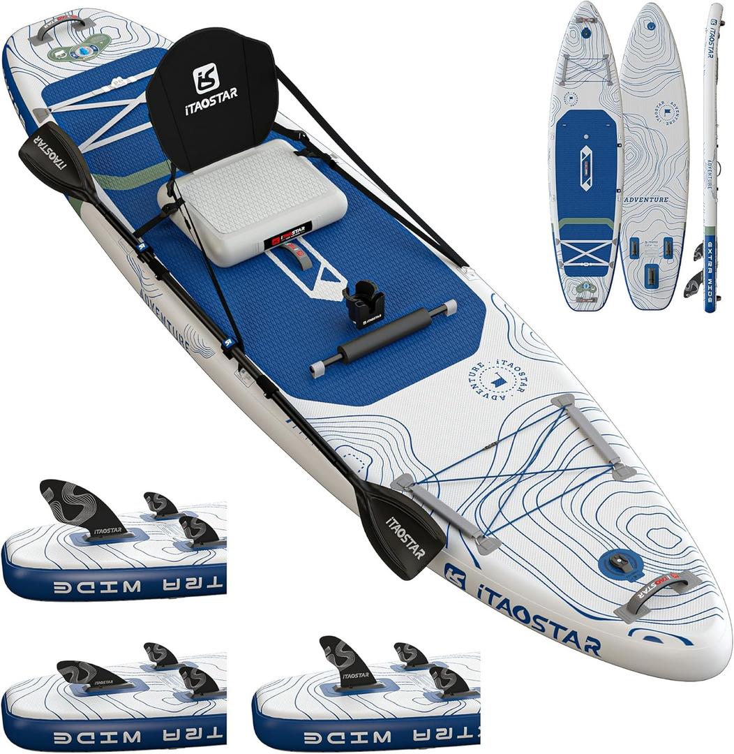 Adventure 1235"/39" Extra Wide Paddle Board, One-Stop Premium SUP Board Accessories, Tailored 5 Fins, Stable Inflatable Stand Up Paddle Boards for Youth/Adults of All Skill Levels (Adv-Blue&White)