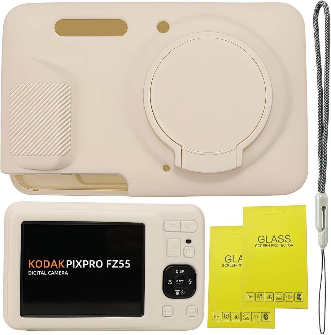 Case for Kodak PIXPRO FZ55,FZ55 accessories,Soft Silicone Protective Case Removable Lens Cover,Comes with 2 Screen Protectors and 1 Wrist Strap. (Misty White)