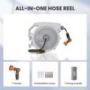 Giraffe Tools Heavy Duty Retractable Garden Hose Reel 1/2 130 FT, Wall Mounted with 9 Pattern Nozzle & Detachable Leader Hose, 180 Swivel Bracket, Any Length Lock, Commercial Grade (Light Grey)