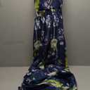 Remelon Womens Sexy Spaghetti Strap Deep V Neck Floral Boho Criss Cross Backless Chiffon Beach Party Long Maxi Dress, 2XL