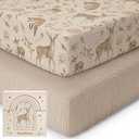 Yoofoss Muslin Pack and Play Sheets Fitted, Organic Mini Crib Sheets for Boys Girls, Playard Sheet Compatible with Pack N Play Mattress, Soft, Breathable and Durable 38"x26"