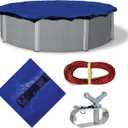 Blue Wave Gold 15-Year 28 ft Round Above Ground Pool Cover for Winter Durable & Weather-Resistant Polyethylene 4 ft Overlap, Black Underside, Reinforced Grommets, Winch, Cable Royal Blue
