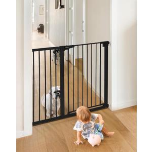 COMOMY 36" Extra Tall Baby Gate for Stairs Doorways, Fits Openings 29.5" to 46" Wide, Auto Close Extra Wide Dog Gate for House, Pressure Mounted Easy Walk Through Pet Gate with Door, Black
