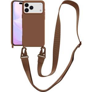 Compatible with iPhone 17 Pro Case with Lanyard Crossbody iPhone Case with Strap Adjustable Shockproof Drop Protection Silicone Phone Cover for iPhone 17 Pro 6.3 inch Brown