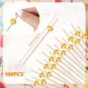 Queekay 200 Pcs Disposable Wood Charcuterie Cones 7 Inch Wooden Food Ice Cream Cone Pearl Cocktail Picks Fancy Bamboo Toothpicks for Appetizers Holder Drinks Wedding Birthday Party(Gold)