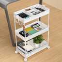 SPACELEAD 3 Tier Rolling Cart with Wheels, Storage Craft Art Trolley Organizer Serving, 3 Hanging Baskets Easy Assembly, for Office, BathroomLiving Room, Kitchen, White