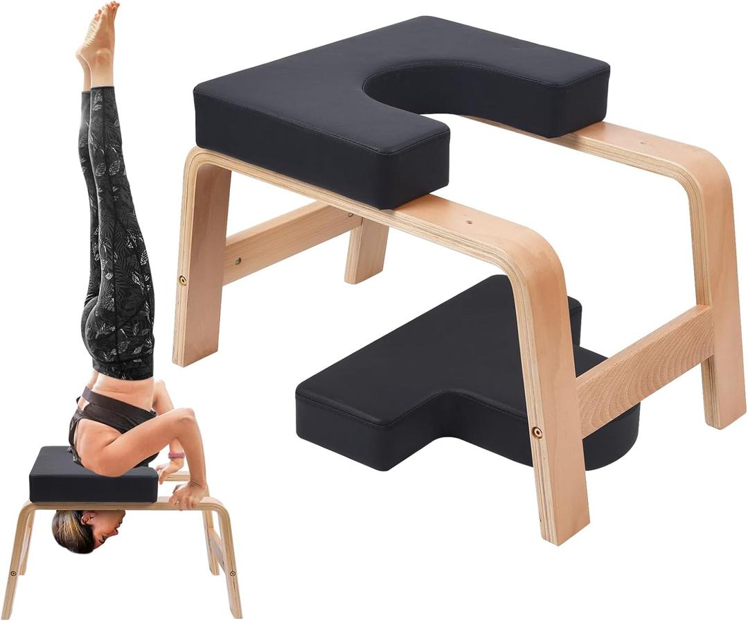Yoga Headstand Bench, Yoga Inversion Chair, Headstand Trainer with Wood Frame and Pu Pad,Stand Yoga Chair Stress Relief, Balance Training, Body Shaping, Load Capacity 300 Pounds (Black) Yoga Headstand Bench, Yoga Inversion Chair, Headstand Trainer with Wood Frame and Pu Pad,Stand Yoga Chair Stress Relief, Balance Training, Body Shaping, Load Capacity 300 Pounds (Black)