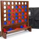 Giant Wooden 4 in A Row Game with Folding Catch Tray, Wall-Mountable or Ground Play, Indoor Outdoor & Backyard Game, Includes Carry Case and Detachable Legs