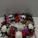 Haunted Hill Farm 24-In. Hanging Wreath with Skulls, Fall Flowers, and Vines, Front Porch Decor, Indoor or Covered Outdoor Halloween Decorations, Halloween Party Decorations for Door, Wall, or Windows