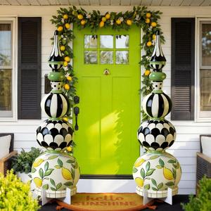 Novabright 2 Pack Summer Front Door Sign 39.4" Lemon Plastic Cardboard Cutout Summer Porch Decor with H Stakes and 2 V Ground Support Lemon Topiary Yard Outdoor with Bracket for Spring Patio Lawn