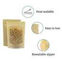 FERENLI 50 Pcs 6.3x9.4 inch Clear Front Brown Kraft Paper for Zip Plastic Package Lock Bag Doypack Stand Up Pouch Zipper Lock Reclosable Pouch Nuts Coffee Food Storage Packaging Pack