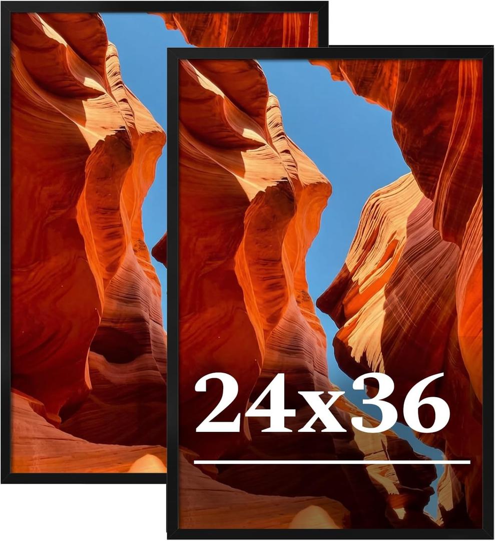 24x36 Picture Frame Set of 2, 24 x 36 Black Picture Frame with HD Plexiglas, 24 by 36 Poster Frame, Display Frame for Vertical or Horizontal, Presenting Spatial Aesthetics-Form & Light Series