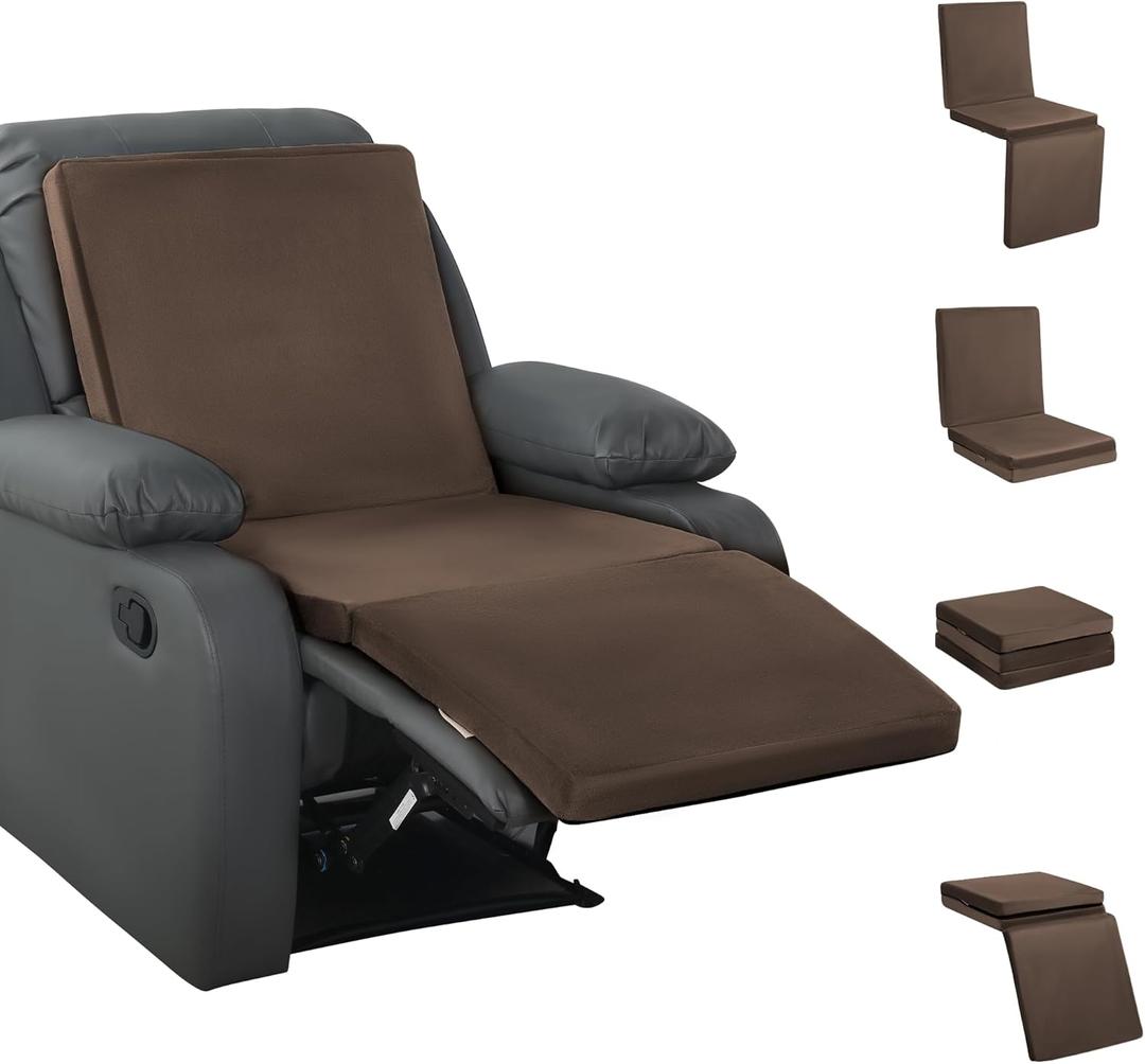 HOMBYS 3-in-1 Recliner Seat Cushion with Lumbar Support Pillow & Footrest, Multi-Functional Adjustable Height 2" to 6" for You to Choose, Non-Slip Foam Chair Cushion for Elderly, Brown