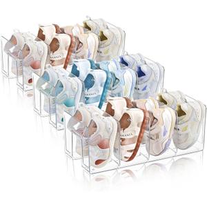 Kids Shoe Organizer Stackable: Clear Acrylic Baby Shoe Rack with Dividers - Closet Storage for Toddlers & Nursery Use (3 Pack)