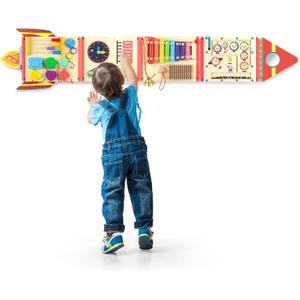 Hdsahdok 5FT Large Wooden Activity Wall Busy Board, Montessori Sensory Wall Panel for Toddlers, 12 in 1 Learning Activitie Center,Gift for Kids 1-3 Year Olds, Playroom Toy for Boys and Girls