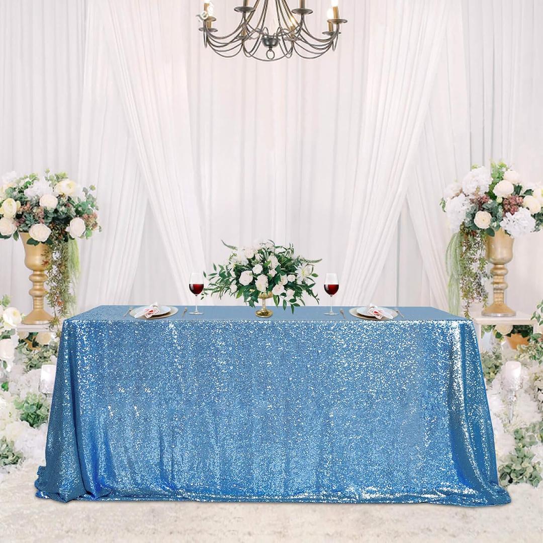 Fanqisi Sequin Table Cloths Baby Blue Glitter Sparkly Tablecloth 50x102 Inches for Baby Shower Wedding Boys Birthday Party Table Decoration